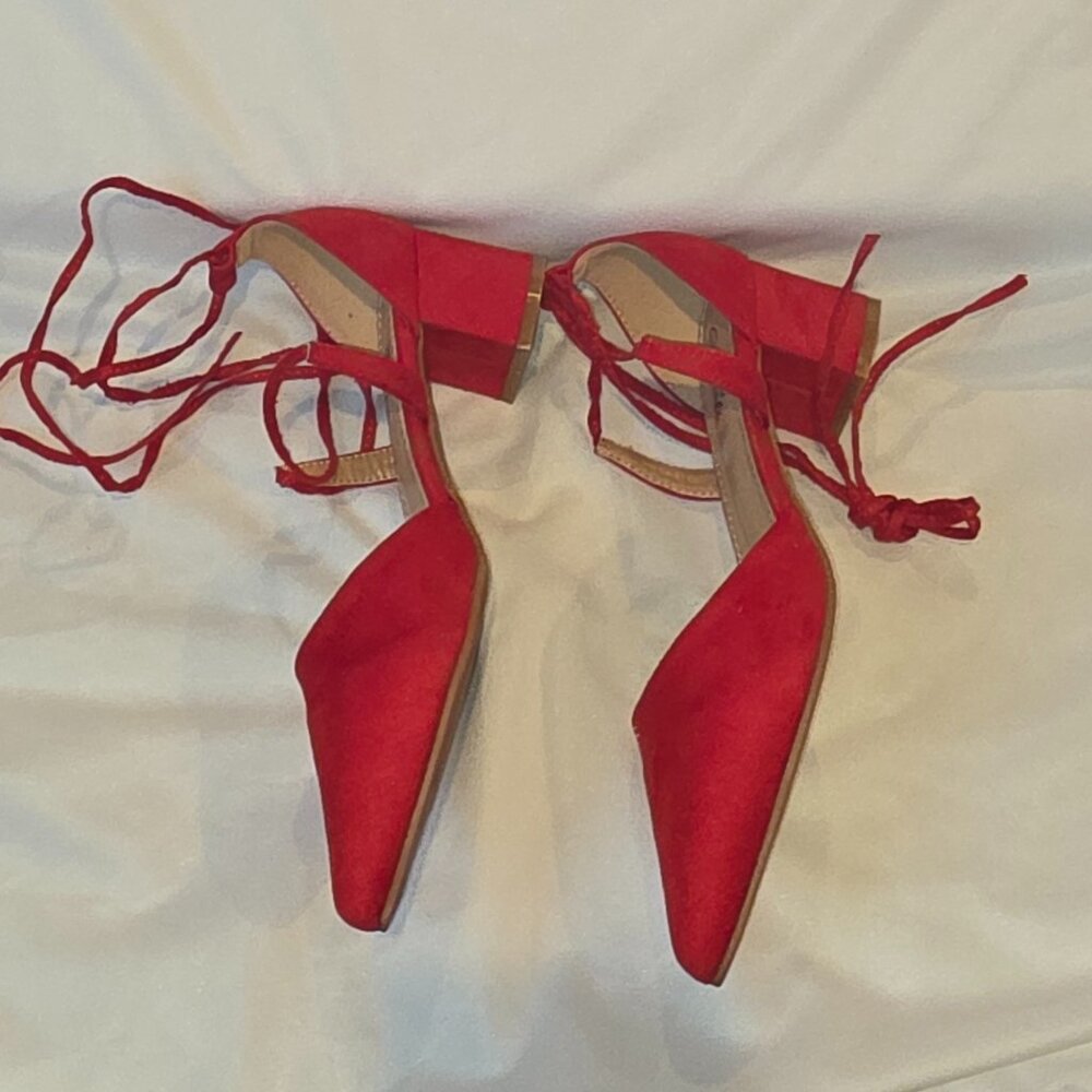 Heel the World Red Block Heels Womens Size 8 Dress Shoes - Picture 6 of 9